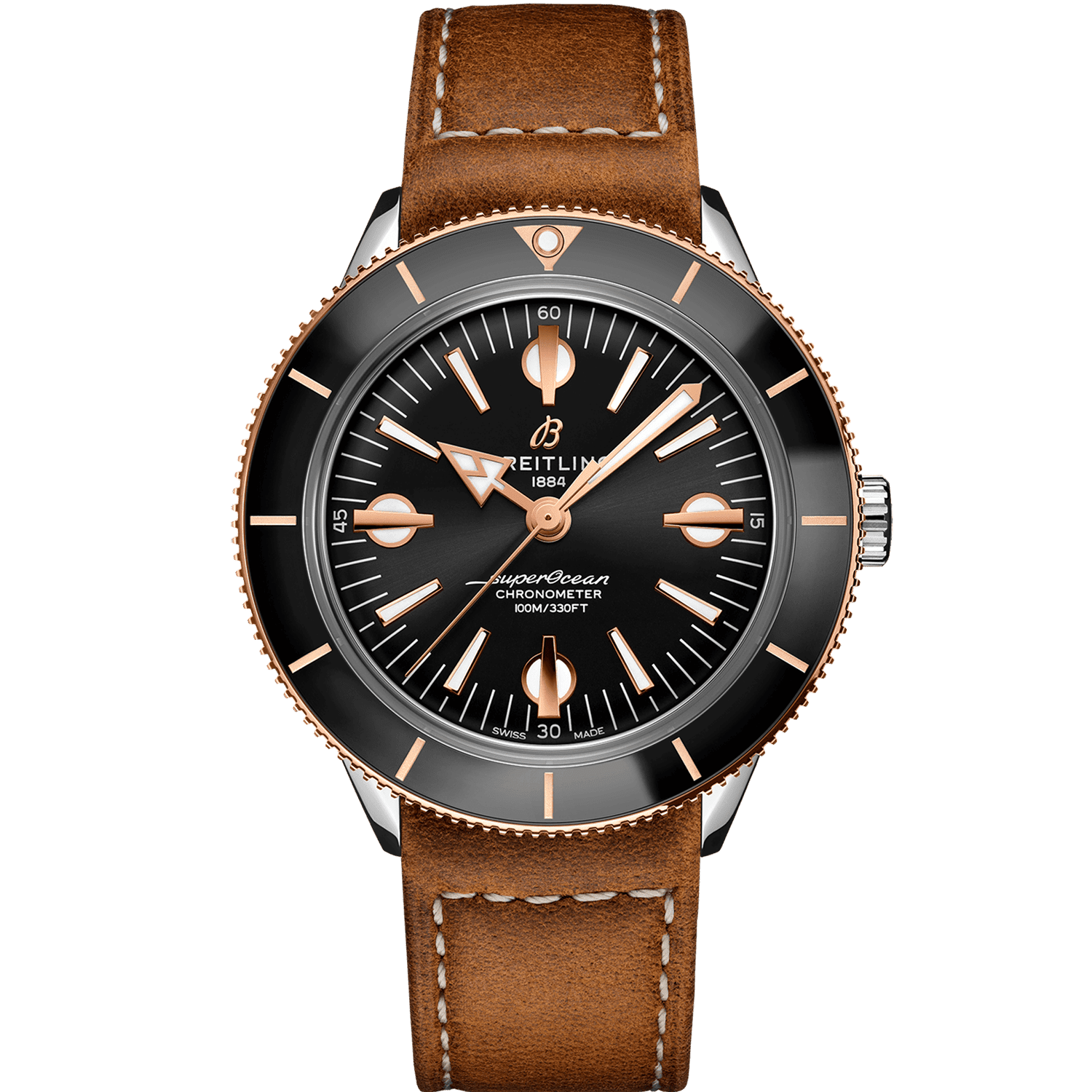 Breitling Superocean Heritage '57 Black Dial Brown Leather Strap Watch for Men - U10370121B1X1